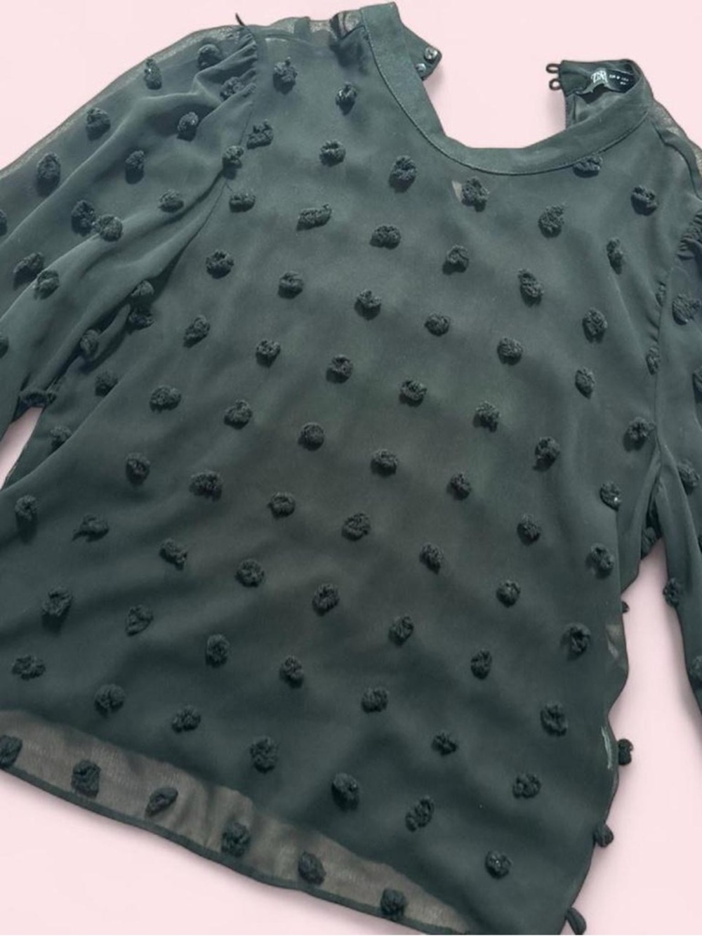 Zara Women’s Textured Dot Long-Sleeve Blouse - Black